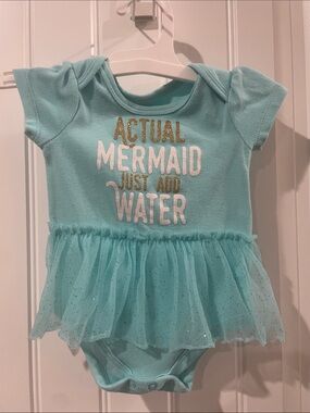Mermaid Aqua Blue Baby One-Piece Bodysuit with Skirt